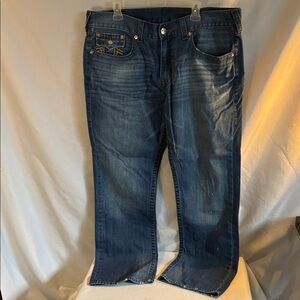 True Religion dark wash distressed straight leg mens jeans size 40 streetwear